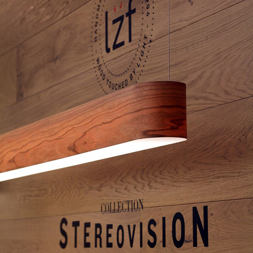 thin pendant lights with curved wood edges